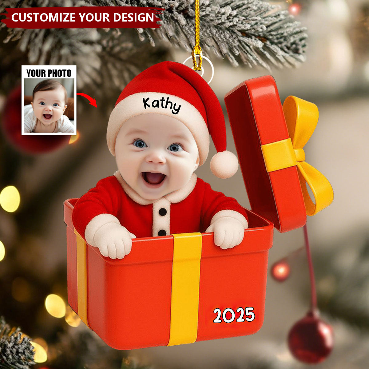 Baby Inside Gift Box - Personalized Christmas Baby Photo Acrylic Ornament