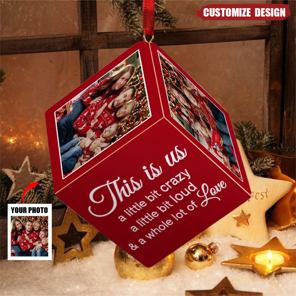 New Release Custom Photo Every Christmas, I Wrap My Family In Love! - Family Personalized Wooden Cube Ornament - Christmas Gift For Family Members