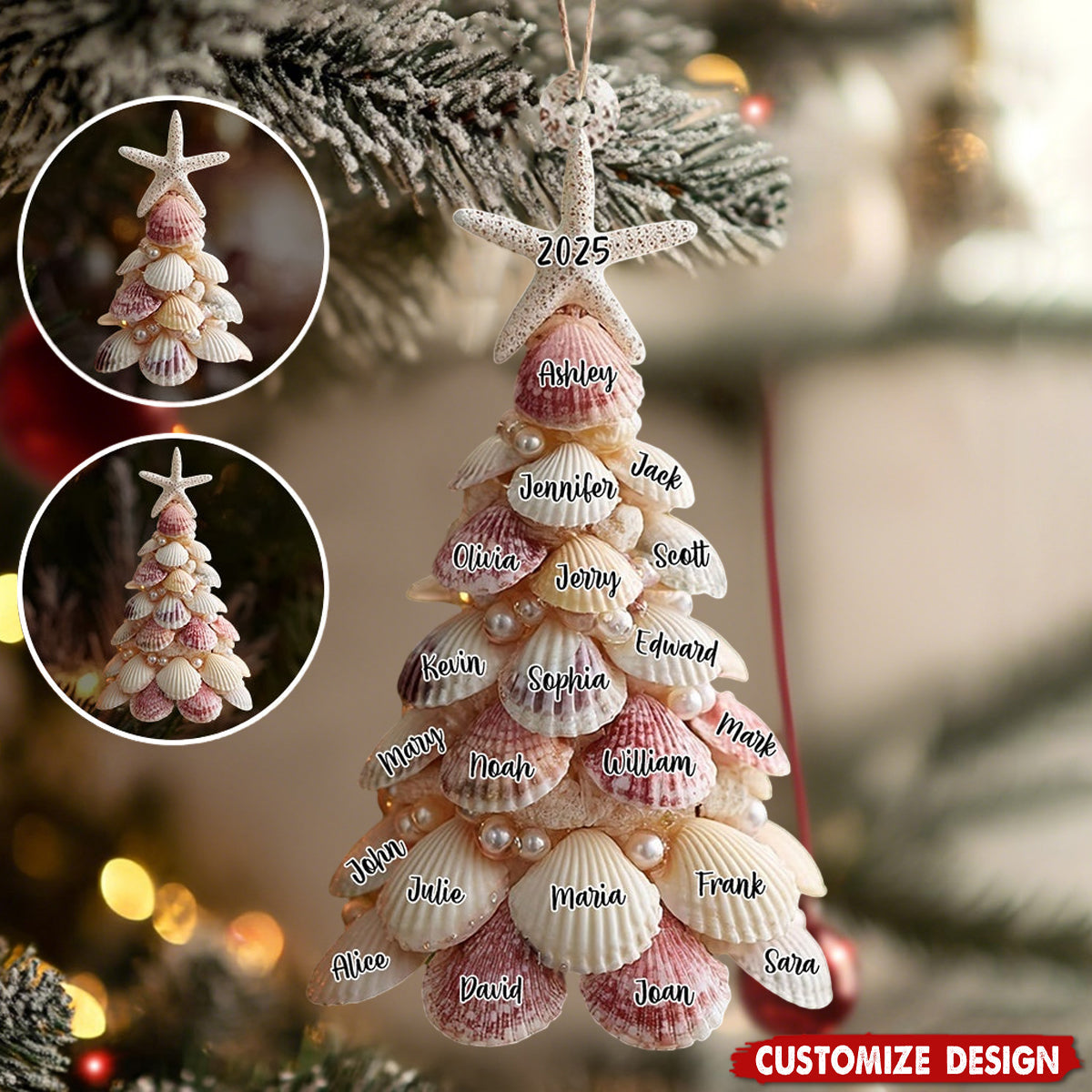 Seashell Christmas Tree - Personalized Family Ornament