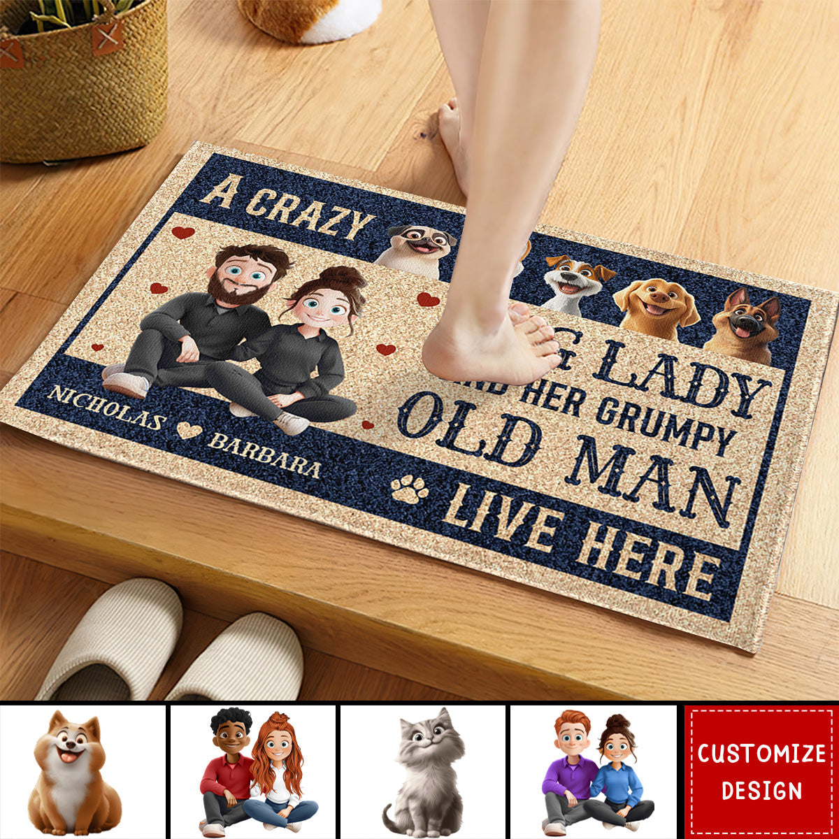 New Version Couple A Crazy Dog Lady And Her Grumpy Old Man - Personalized Doormat