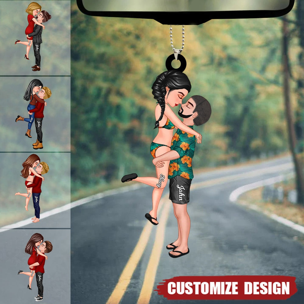 New Release - Personalized Doll Couple Kissing Hugging Car Ornament - Gift For Couple