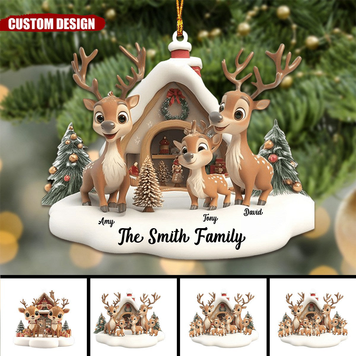 Personalized Reindeer Family Ornament- New Release