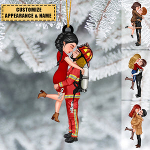 Couple Kiss Christmas Personalized Acrylic Ornament - Gift For Couple