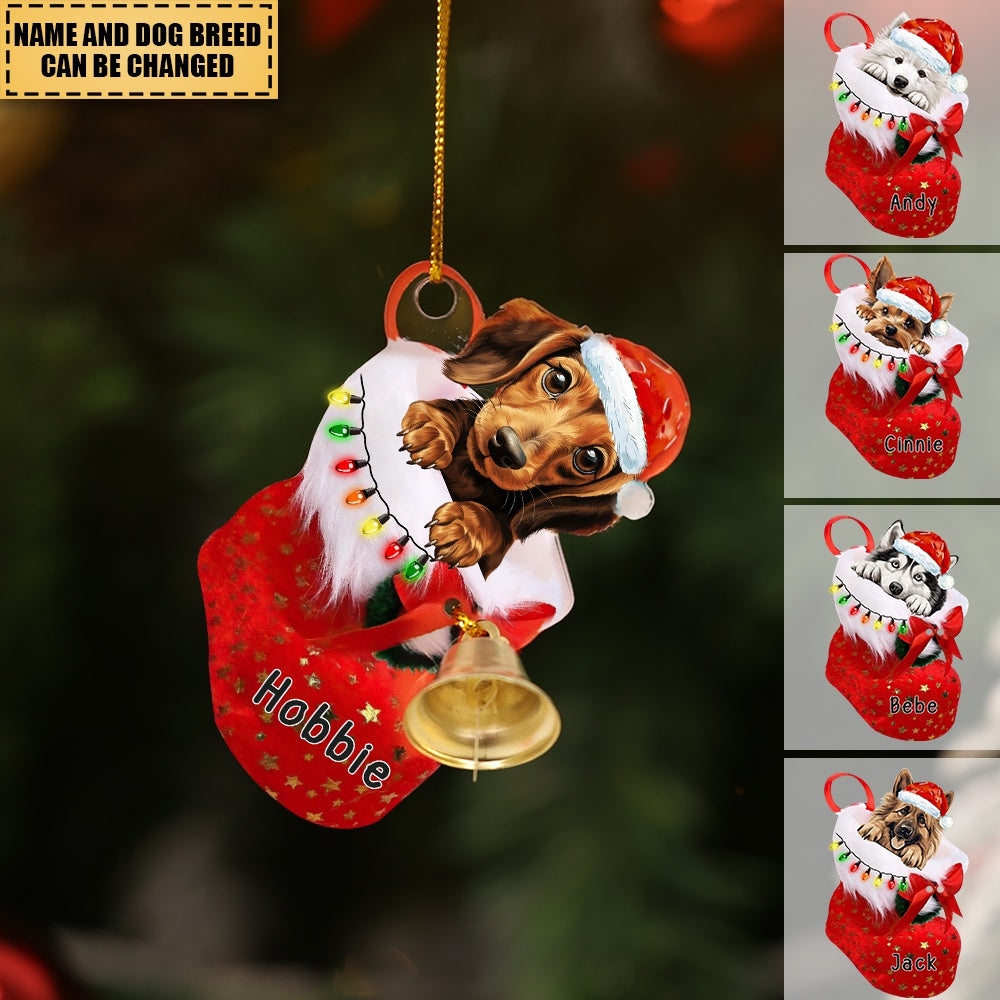 Dog In Christmas Shoes - Acrylic Christmas/Car Ornament with Ring Bell