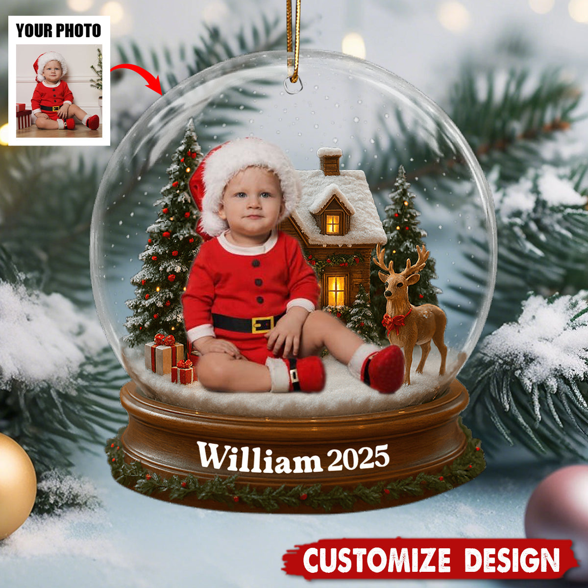 Celebrate Your Baby's First Christmas With Santa Suit And Reindeer, Personalized Acrylic Ornament