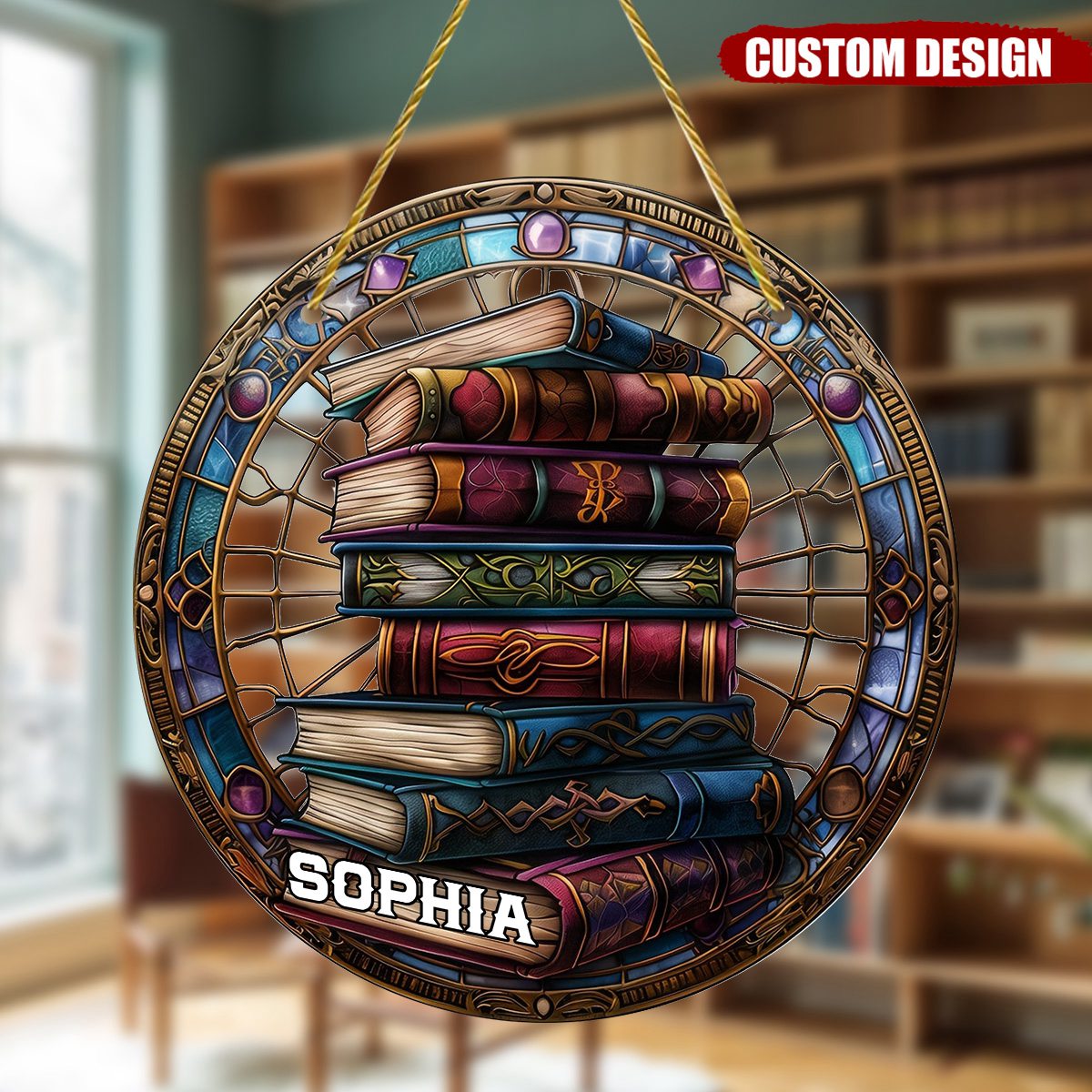 Book Stack Personalized Window Hanging Suncatcher Ornament
