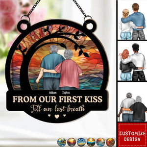 From Our First Kiss Old Couple - Personalized Window Hanging Suncatcher Ornament