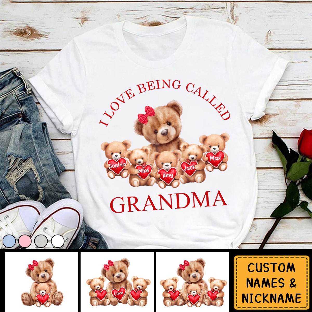 Grandma Bear With Cute Little Kids Personalized T-shirt