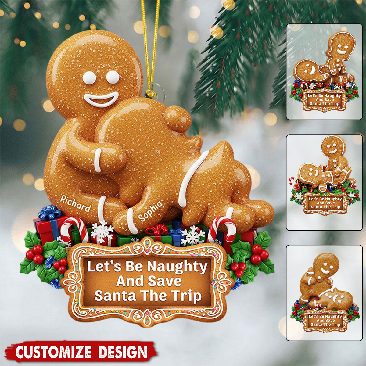 Personalized Naughty Gingerbread Couple Christmas Ornament - Gifts For Couple