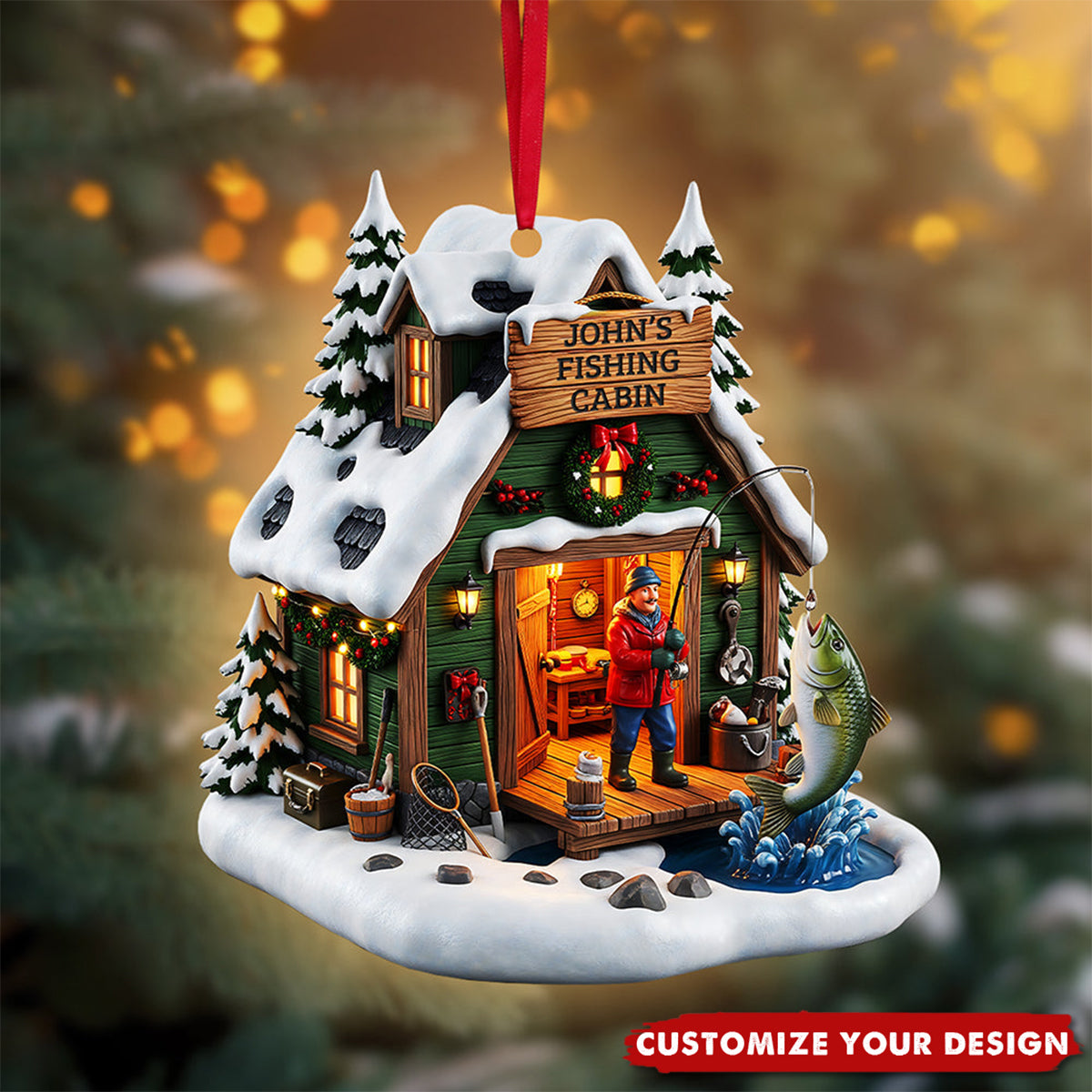 Fishing Man Ornament - Personalized Gifts For Fishing Lovers