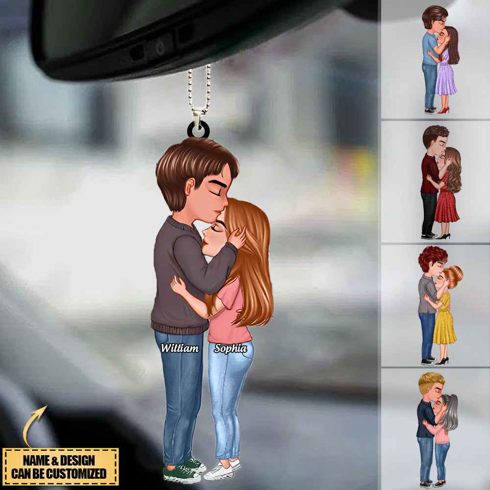 Doll Couple Kissing Gift For Him For Her-Personalized Car Hanging Ornament