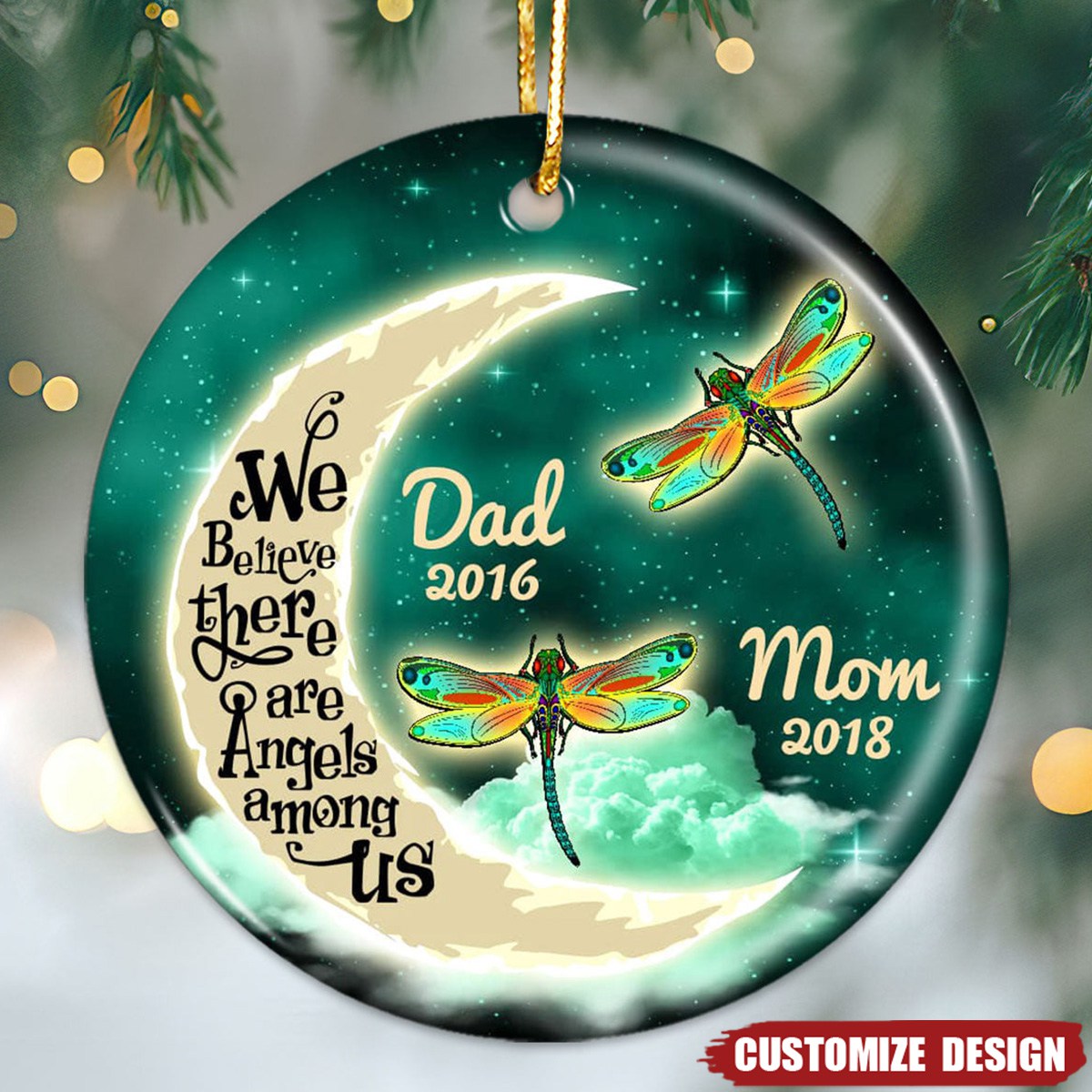 New Release Moon And Dragonflies Memorial - Personalized Ceramic Ornament