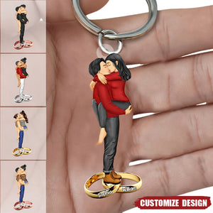 New Release - Personalized Couple Kissing Hugging Ring Keychain - Gift For Couple