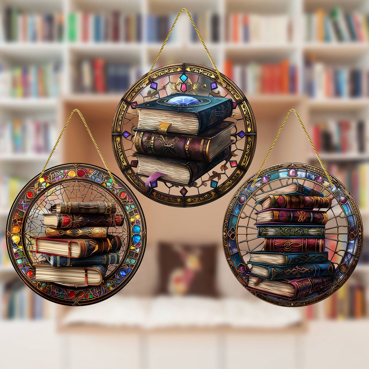Book Stack Personalized Window Hanging Suncatcher Ornament