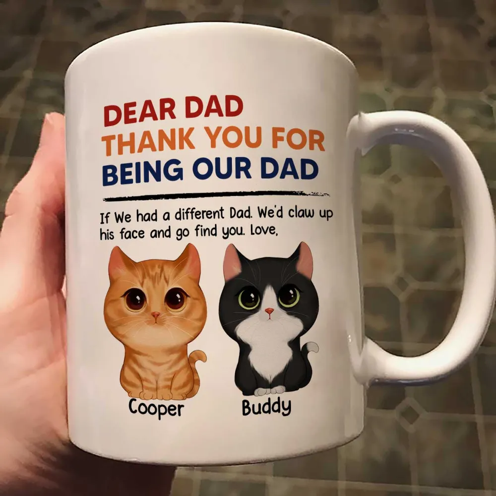 Thanks For Being Our Dad Watercolor Cute Cats Retro Personalized Mug