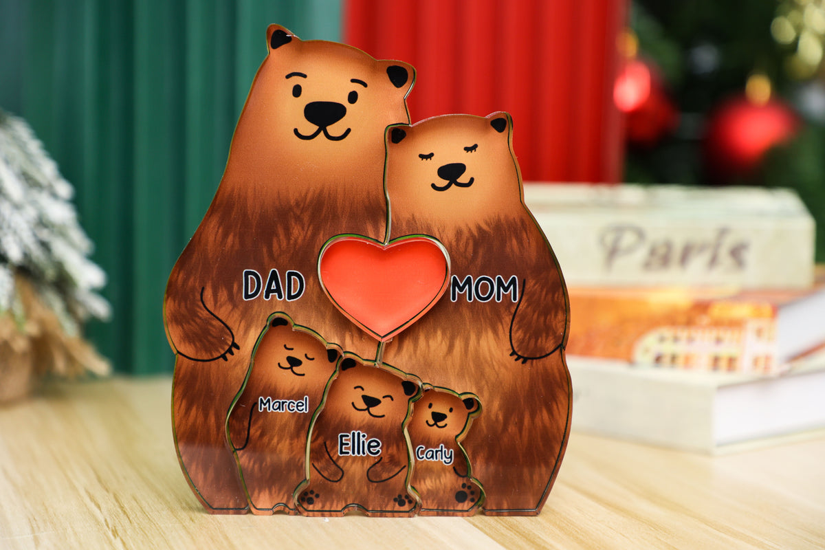 Personalized Bear Family Acrylic Art Puzzle, Gift For Family
