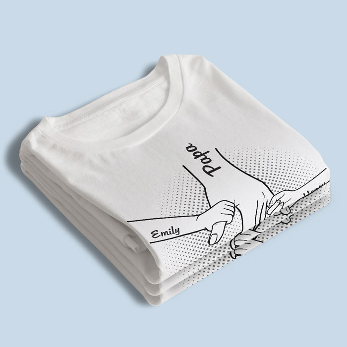 Hand in Hand, I Will Always Protect You - Family Personalized Custom Unisex T-Shirt - Gifts for Dad, Grandpa