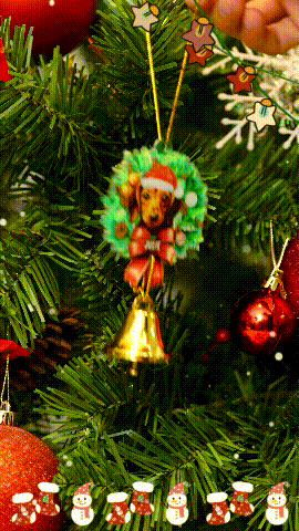 Dog with Christmas Hat - Acrylic Christmas/Car Ornament with Ring Bell