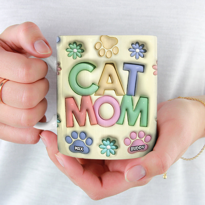 Happy Holidays Cat Mom Dog Mom - Dog & Cat Personalized Custom 3D Inflated Effect Printed Mug - Christmas Gift For Pet Owners, Pet Lovers