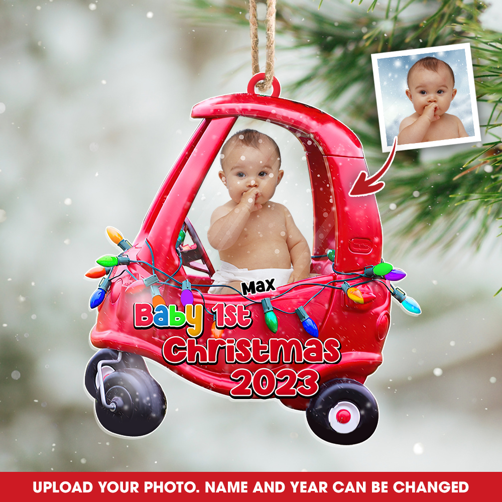 Cute Baby in Car Personalized Christmas Ornament - Upload Photo