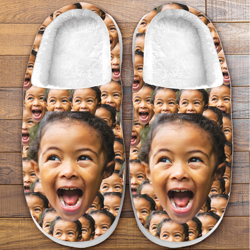 Custom Bunch of Face Photos - All Over Print Personalized Non-Slip Cotton Slippers For Girlfriend Boyfriend & Family Members