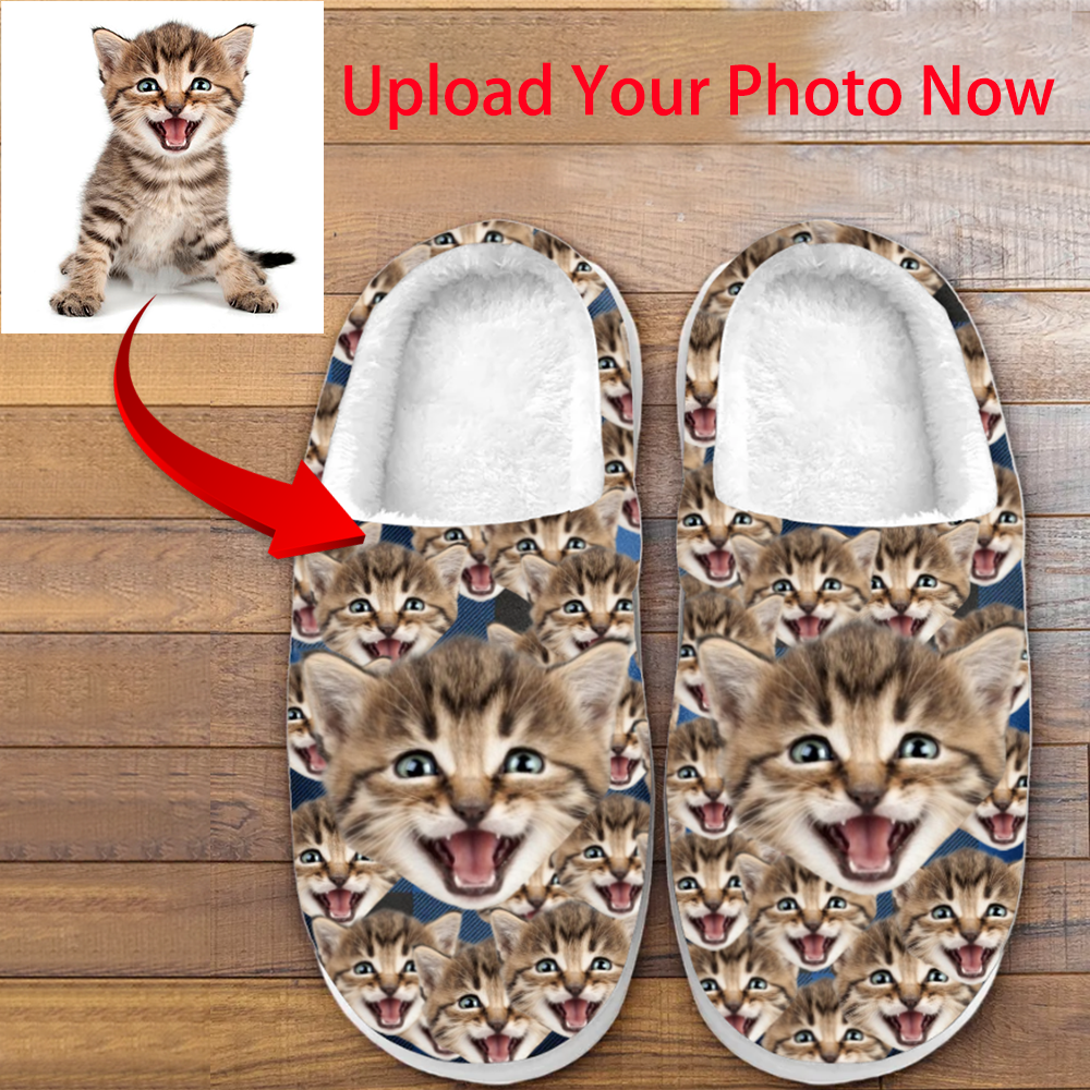 Custom Bunch of Face Photos - All Over Print Personalized Non-Slip Cotton Slippers For Girlfriend Boyfriend & Family Members