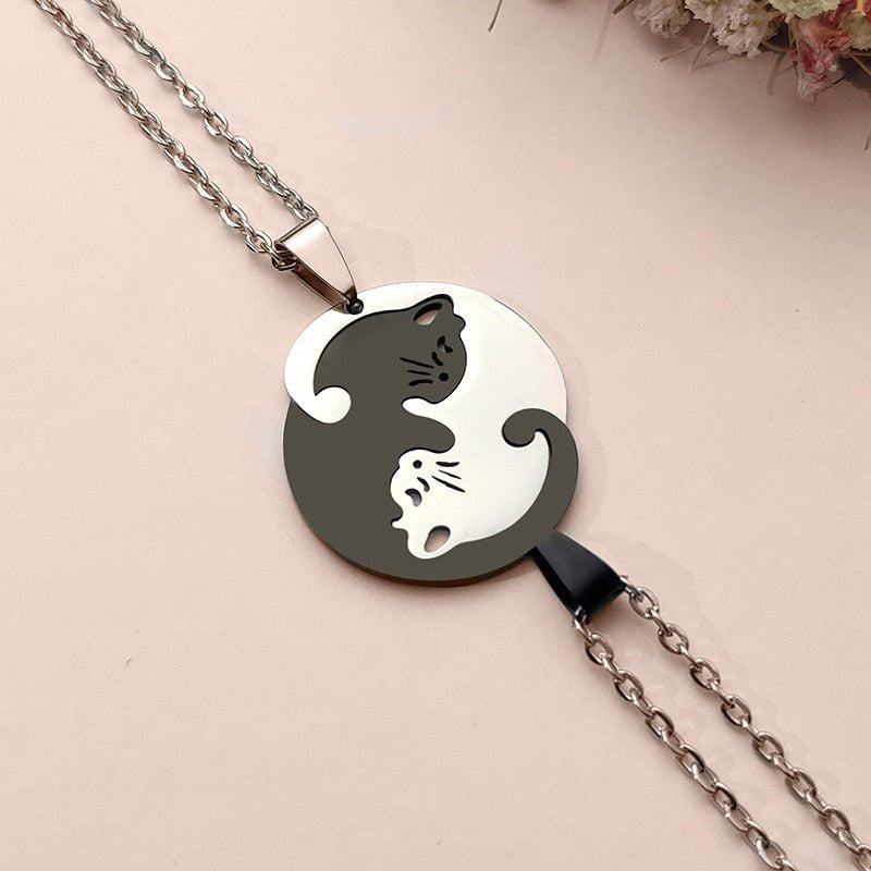 Yin Yang cat stainless steel necklace