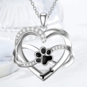 Infinity Heart & Paw Necklace in 925 Sterling Silver with Zirconia