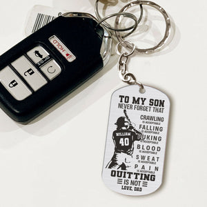 To My Son Crawling Is Acceptable - Personalized Baseball Stainless Steel Keychain