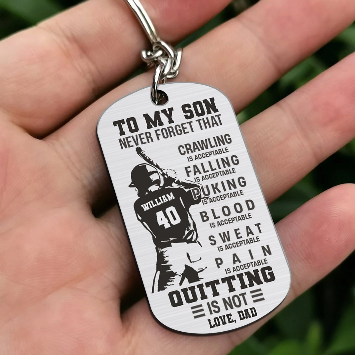 To My Son Crawling Is Acceptable - Personalized Baseball Stainless Steel Keychain