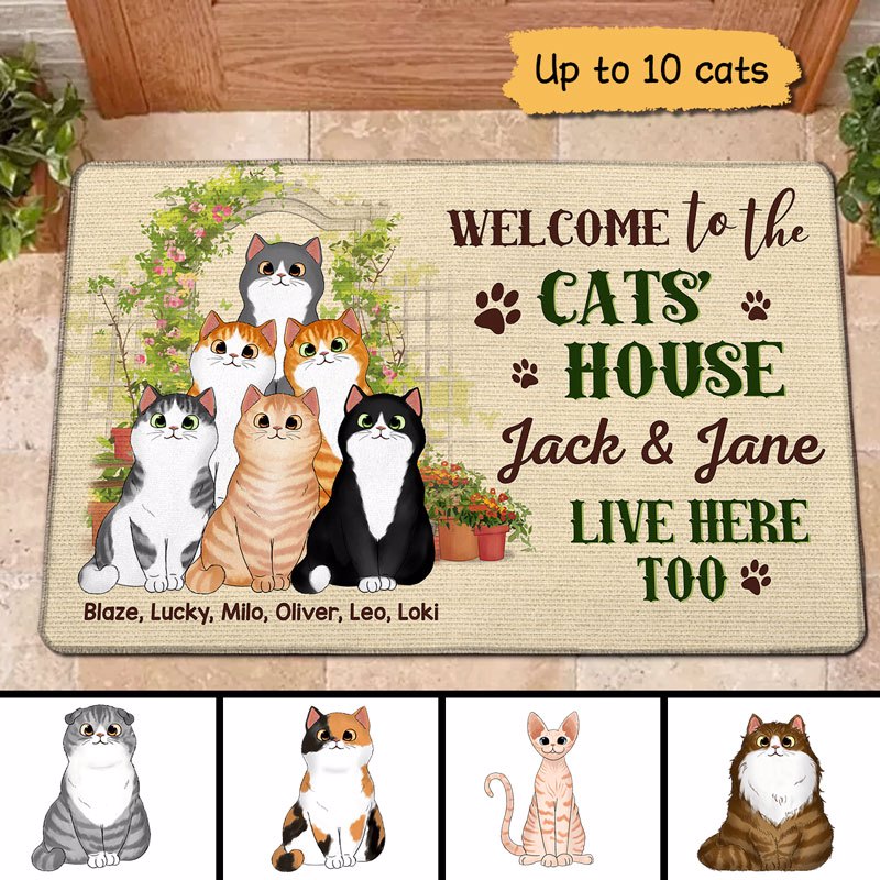Welcome To Cats House Flower Gate Housewarming Gift Personalized Doormat