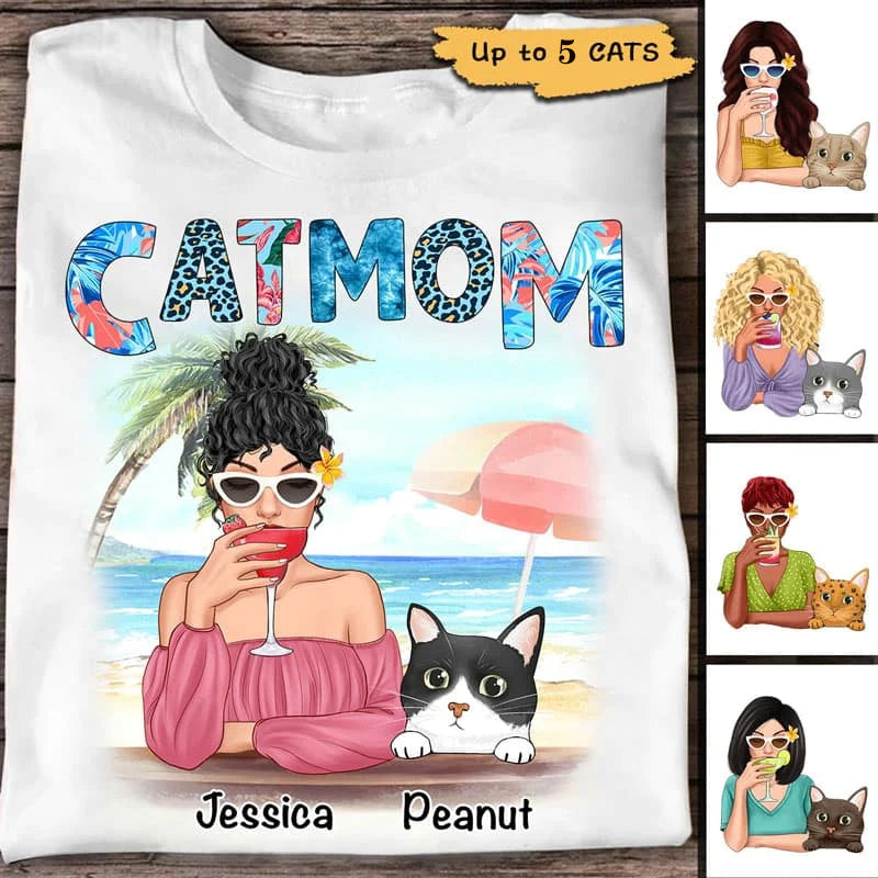 Cat Mom Summer Pattern Personalized Shirt