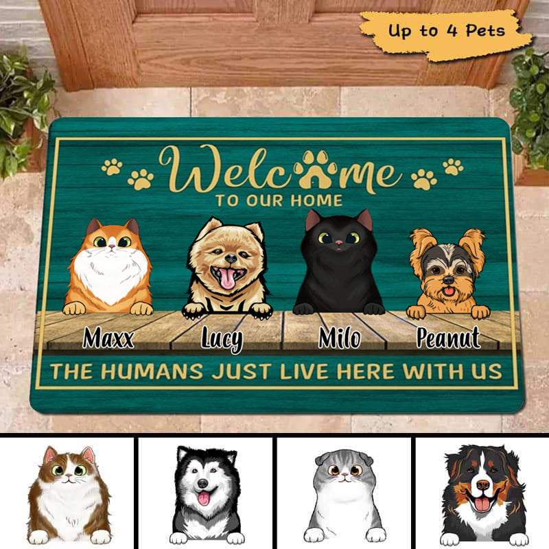 Green Wood Texture Dogs Cats Welcome Personalized Doormat