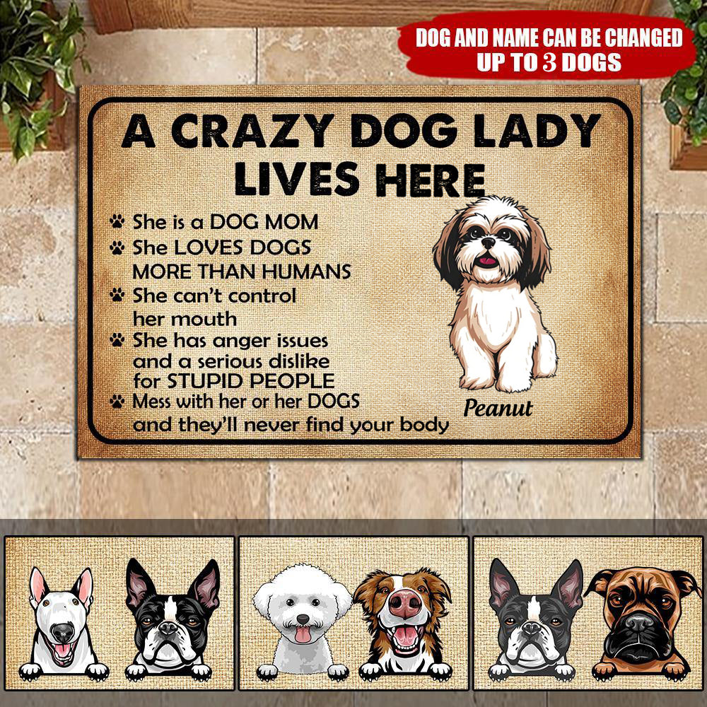 Dog Custom Doormat Crazy Dog Lady Lives Here Personalized Gift