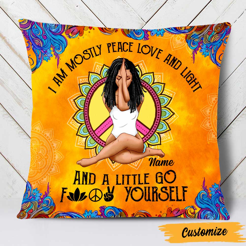Personalized Yoga Girl Pillow Cover, Cushion Cover - Peace Love & Light
