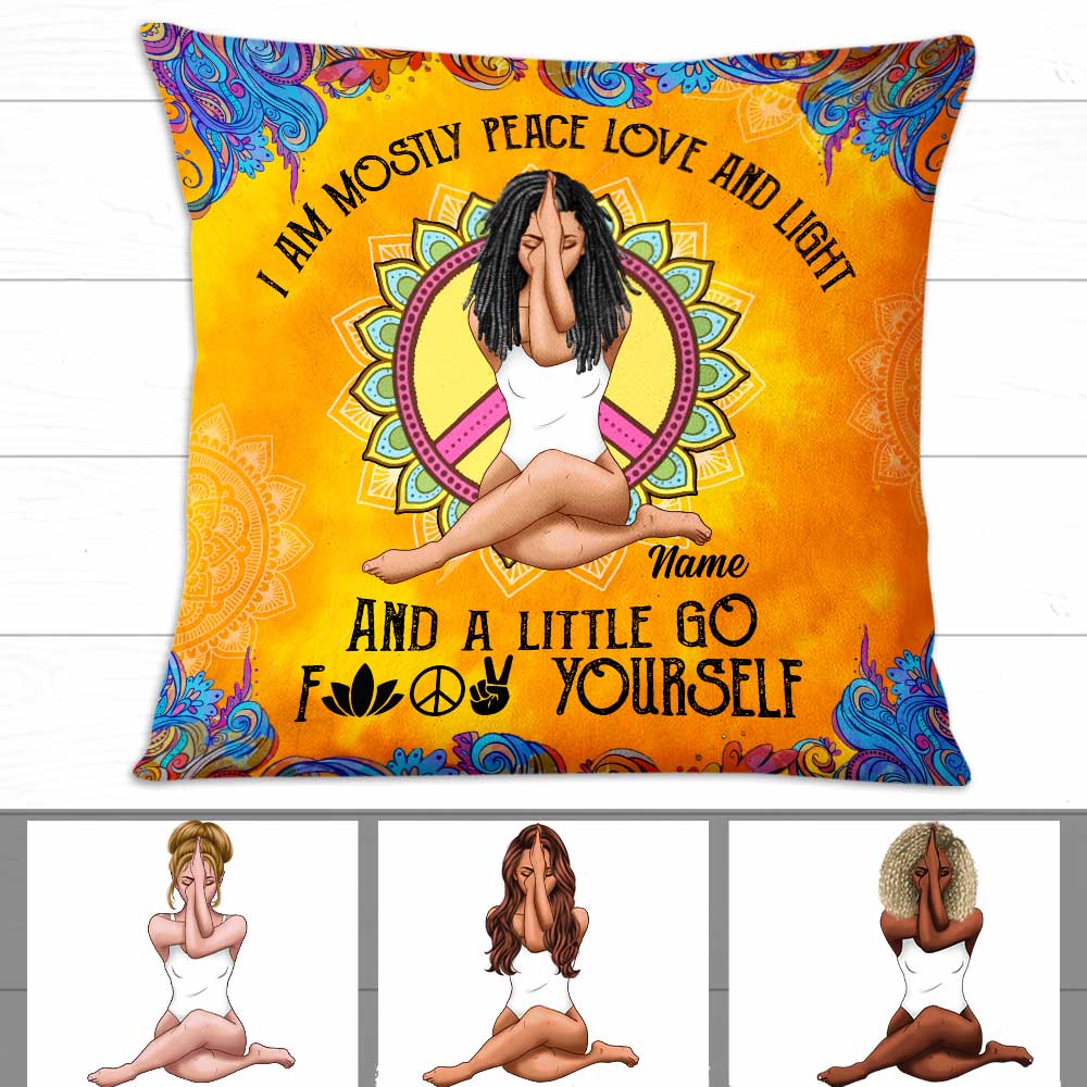 Personalized Yoga Girl Pillow Cover, Cushion Cover - Peace Love & Light