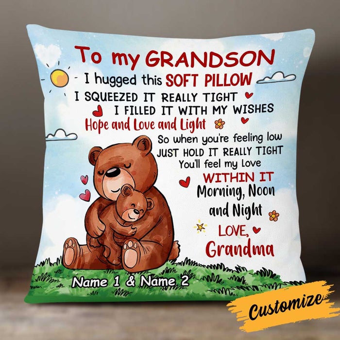 Personalized Bear Mom Grandma To Daughter Granddaughter Son Grandson Hug This Pillow
