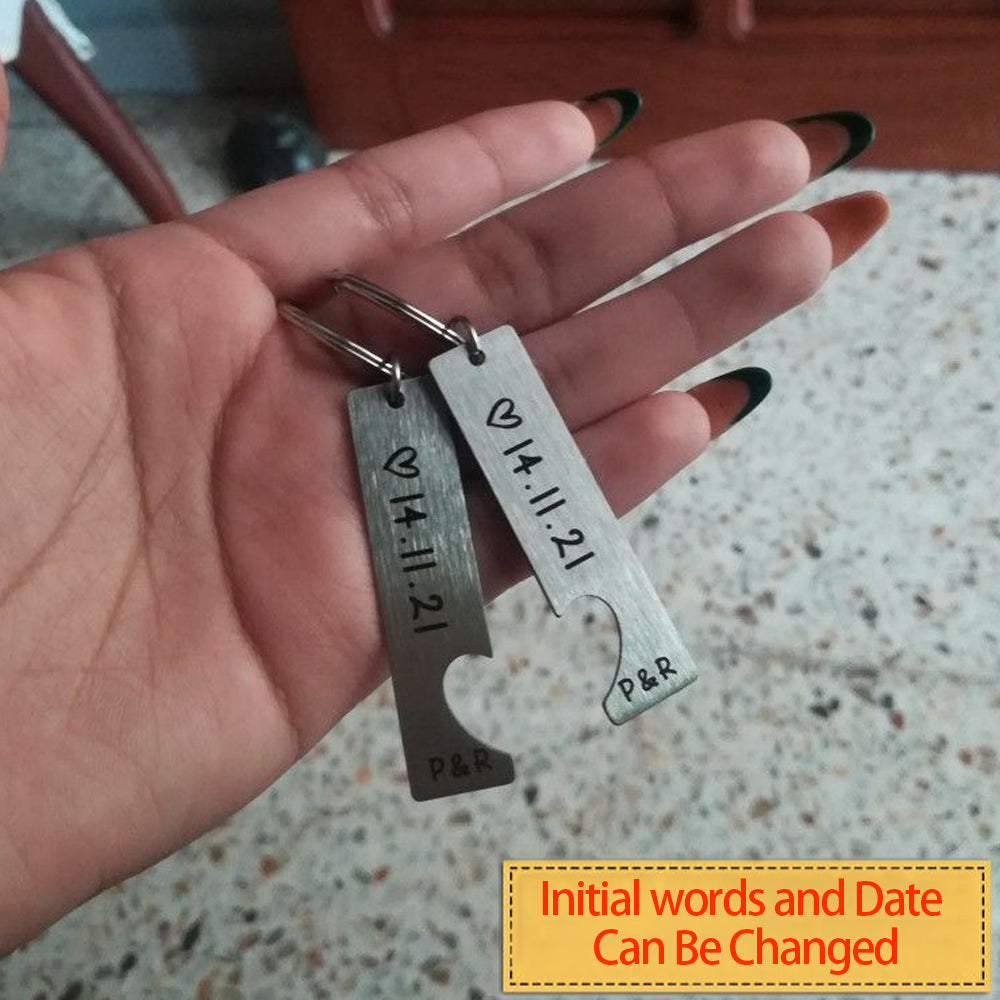 Personalized Date Heart Couples Keychain – Elegant