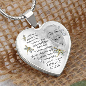 Personalized Photo Heart Pendant Necklace - Memorial Mom/Dad Custom Photo Necklace - The Day I Lost You ... I Miss You So Much