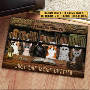 Cat Reading Corner Just One More Chapter Custom Doormat, Personalized Funny Cat Doormat, Gift For Cat Lovers, Reading Lovers