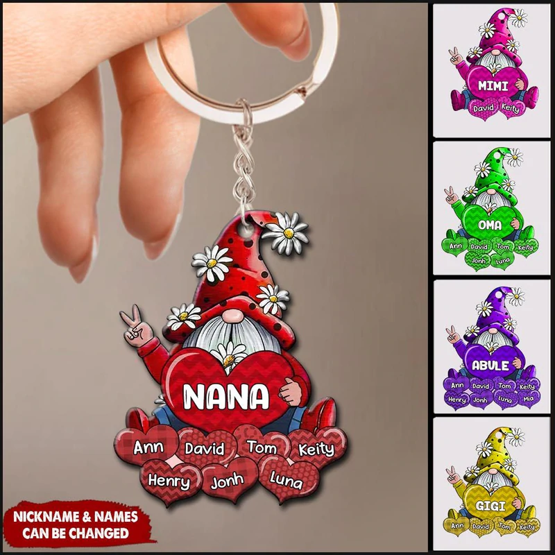 Colorful Grandmom NANA Loves Sweet Heart Kids, Personalized Acrylic Keychain