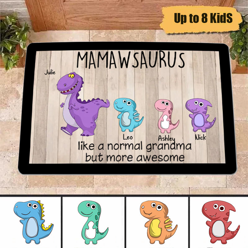 Grandma Mom Auntie Dinosaurs And Kids Personalized Doormat