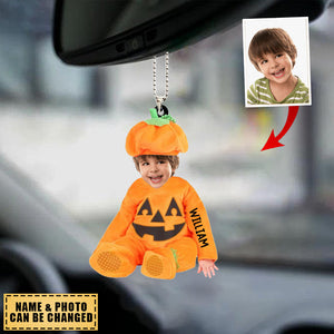Personalized Pumpkin Halloween Kid Acrylic Car Ornament - Upload Photo