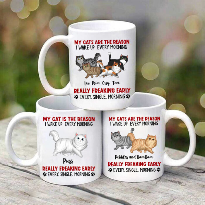 Reason I Wake Up Early Walking Fluffy Cats Personalized Mug Coffee Mug