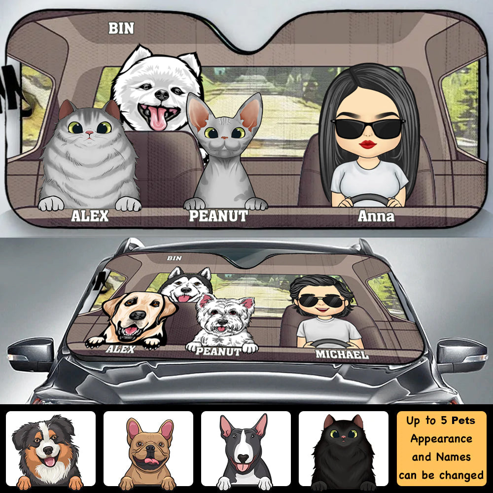 Drive with Pets - Personalized Auto Sunshade - Gift For Dog and Cat Lovers