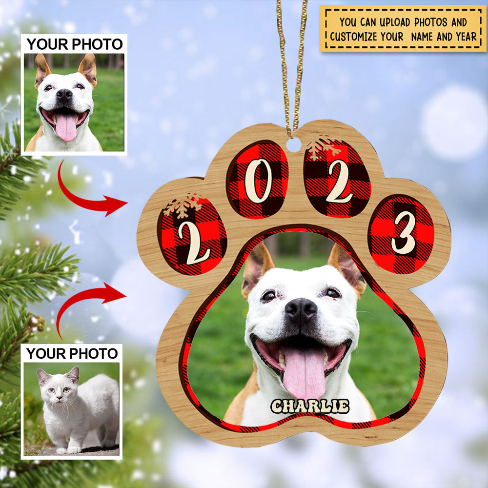 Pets And Color Paws - Upload Image - Personalized Custom Paw Shaped Wood Christmas Ornament