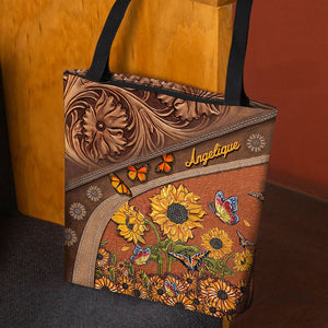 Personalized Sunflower All Over Tote Bag