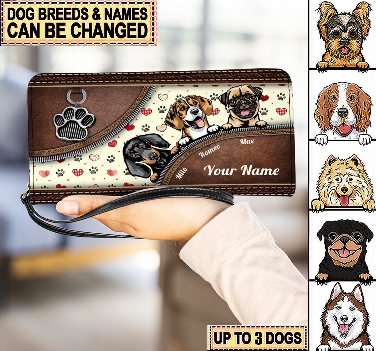 Double Sides Printed - Personalized Clutch Purse for Dog Lovers