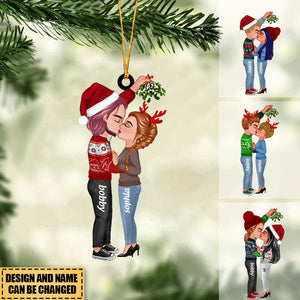 Couple Under Mistletoe Snow Globe Personalized Christmas Ornament