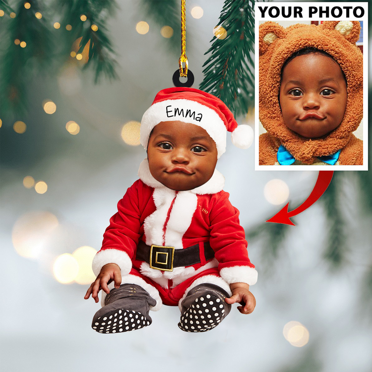 Custom Baby Cute Photo On Santa Claus Clothes Ornament